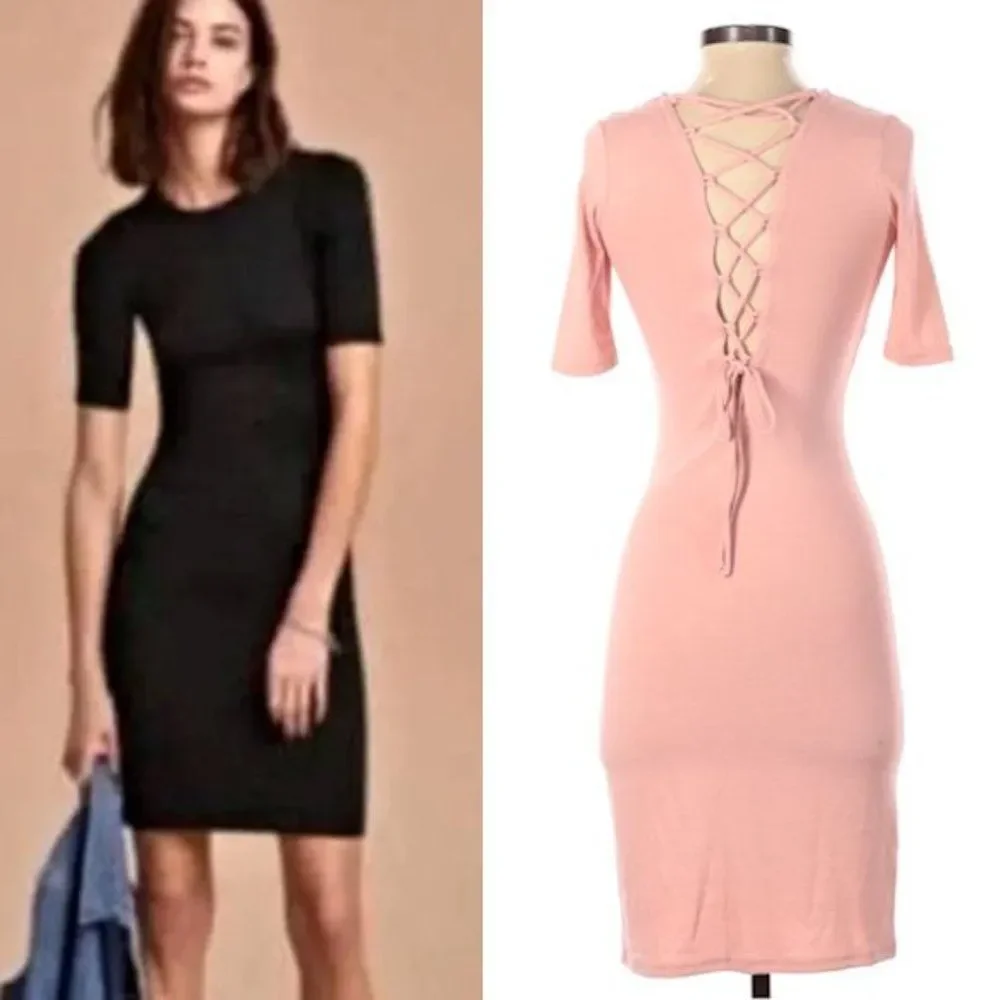 Aritzia Wilfred Free Dress Bodycon Mini Pink Knit Lace Up Corset Size XS